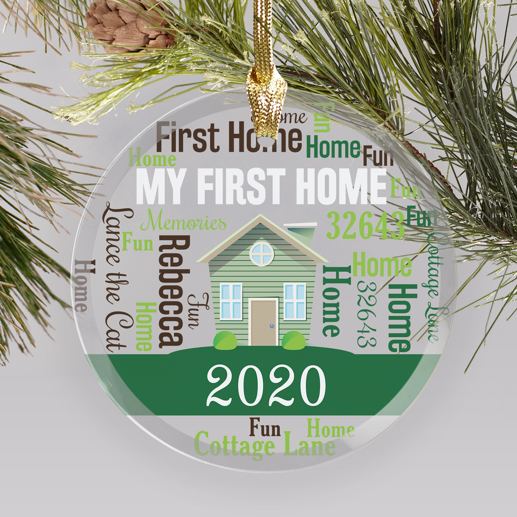 Personalized New Home Word Art Round Glass Ornament GiftsForYouNow