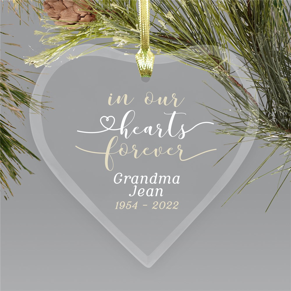 Personalized In Our Hearts Forever Glass Heart Ornament 8153684H