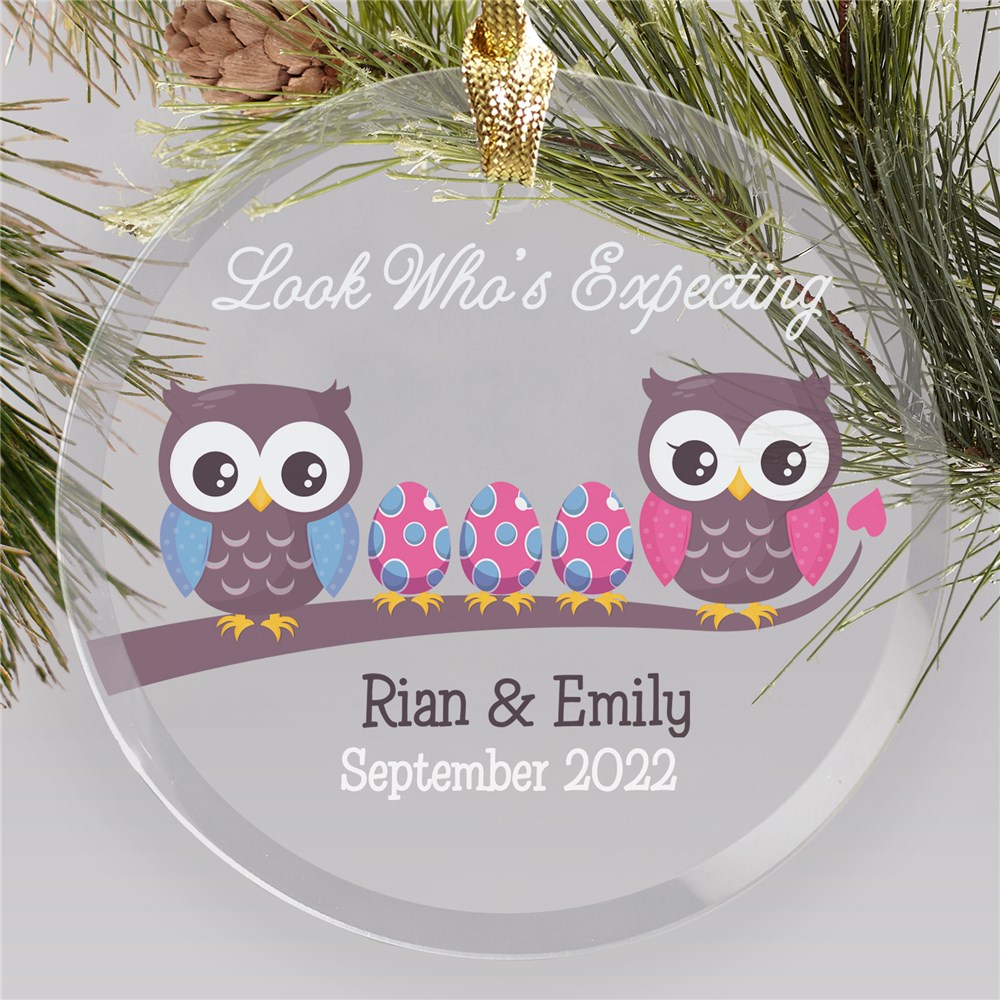 Pregnancy Ornament with Owl Family