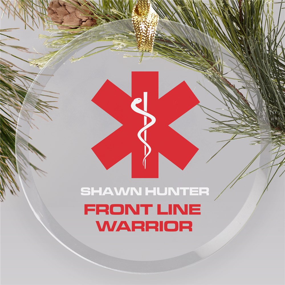 Personalized Frontline Warrior Round Glass Ornament