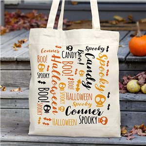 Personalized Halloween Word Art Canvas Tote Bag