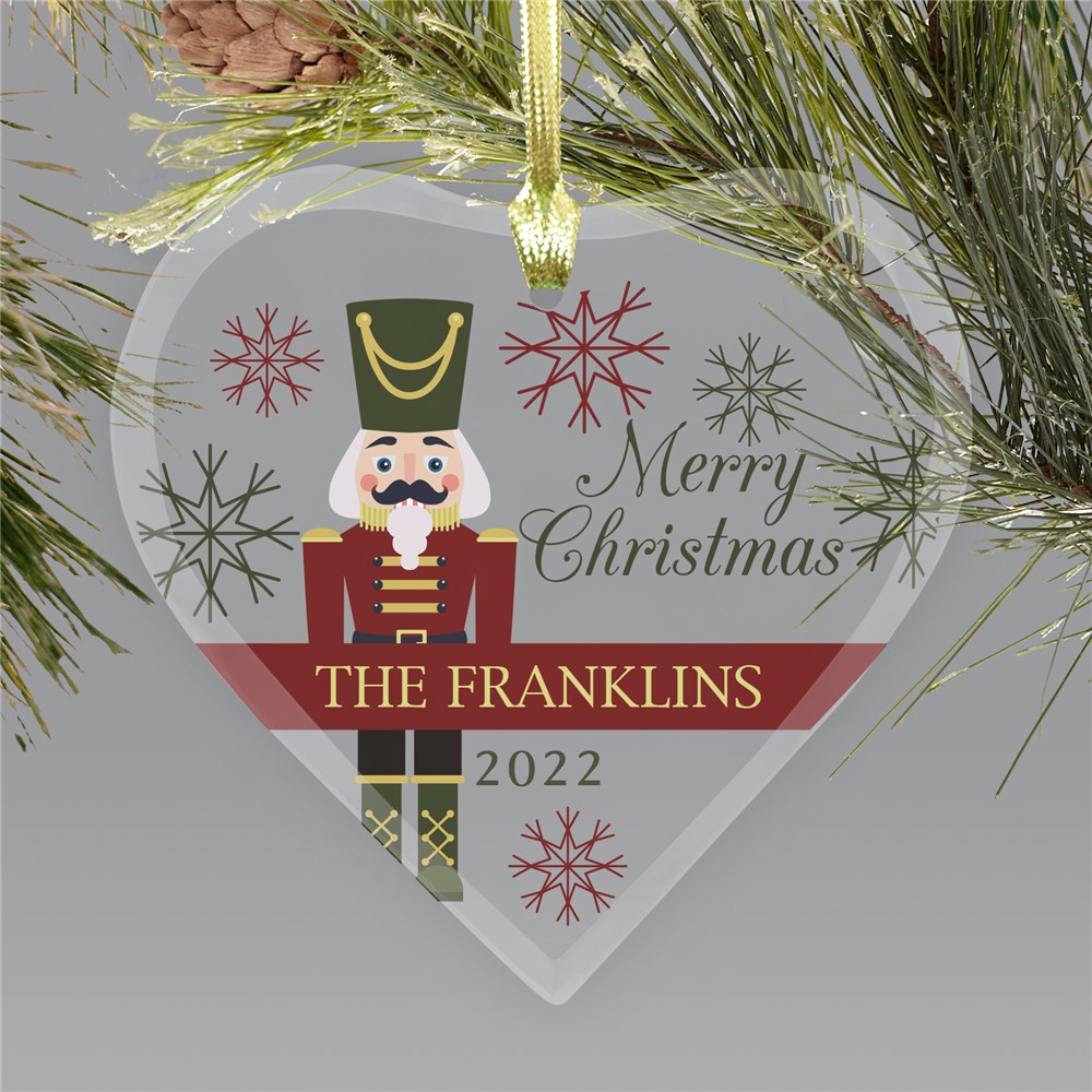 Personalized Nutcracker Glass HeartShaped Ornament
