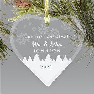 Personalized Our First Christmas Glass Heart Ornament