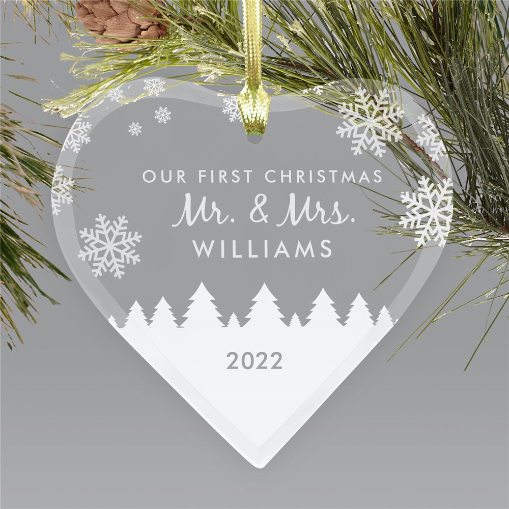Personalized Our First Christmas Glass Heart Ornament