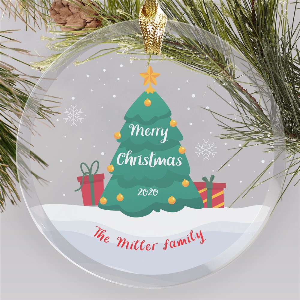 Personalized Snow Globe Christmas Tree Round Glass Ornament