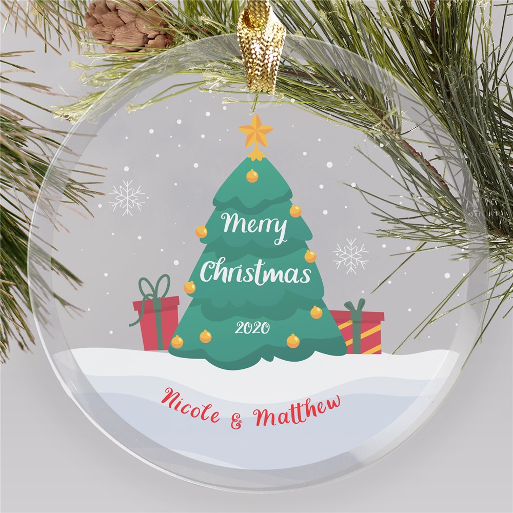 Personalized Snow Globe Christmas Tree Round Glass Ornament