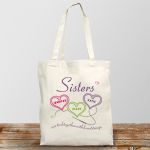 Sisters Heartstrings Personalized Totebag | Personalized Sister Gifts