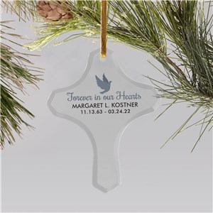 Personalized Forever in our Hearts with Doves Cross Ornament