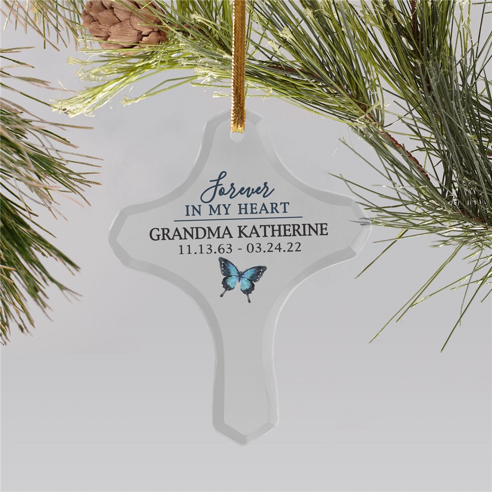 Personalized Forever in Our Hearts Butterfly Cross Ornament