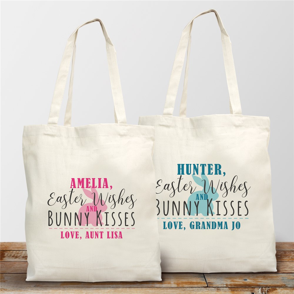 Personalized Easter Wishes Bunny Kisses Tote Bag