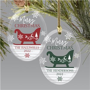 Personalized Merry Christmas Sleigh Oval Glass Ornament