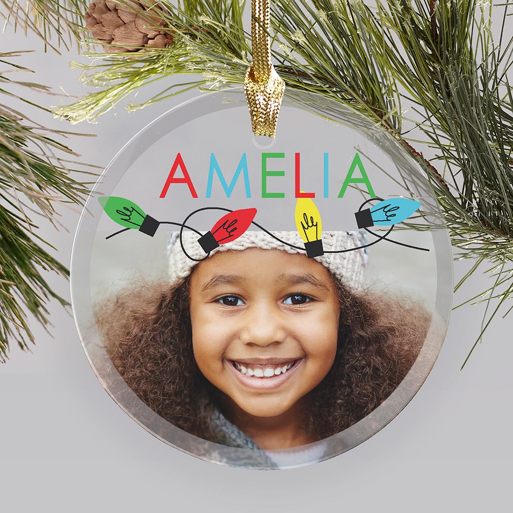 Personalized String Light Photo Round Glass Ornament