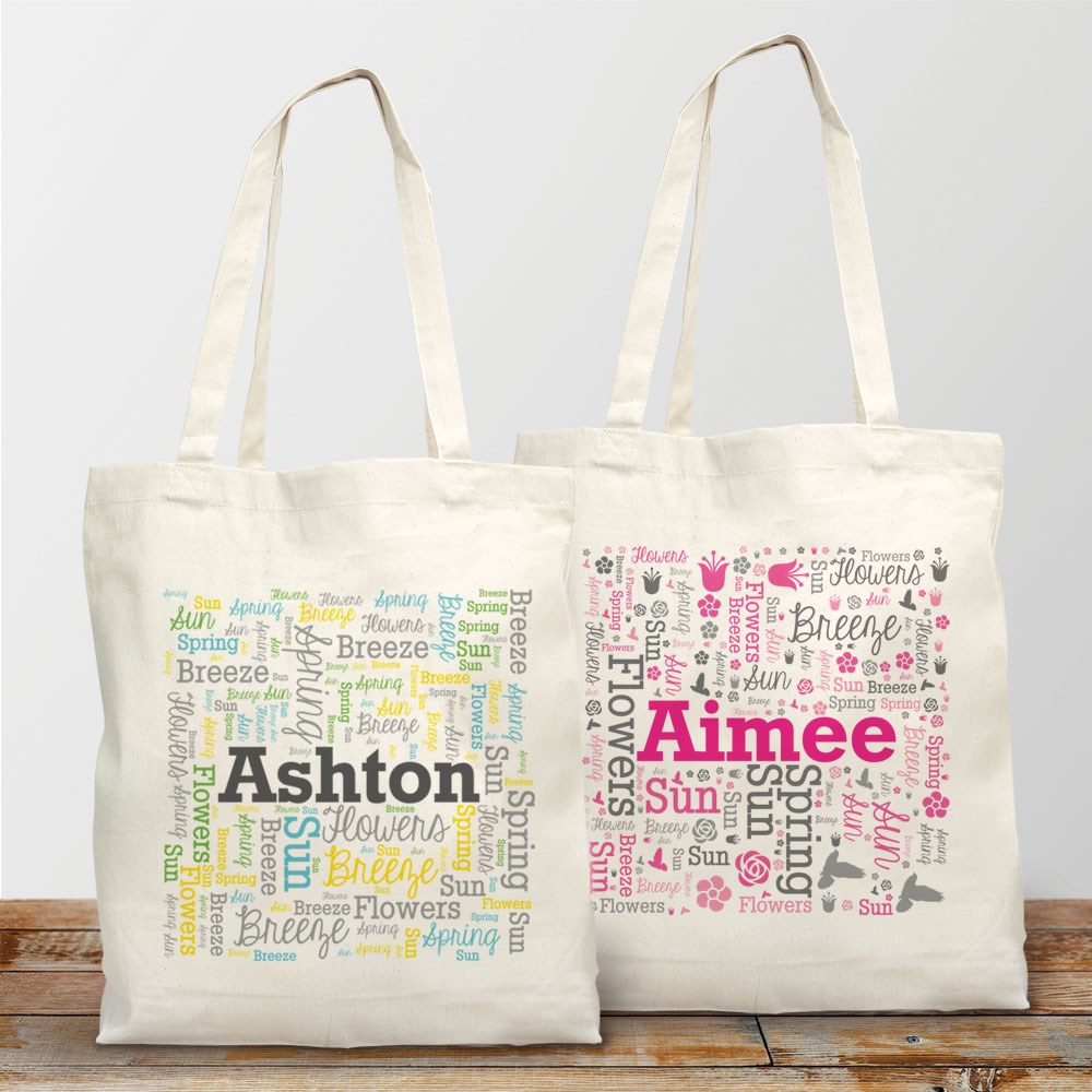 Personalized Spring Word Art Tote Bag