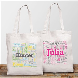 Personalized Spring Word Art White Tote Bag  8192002WH