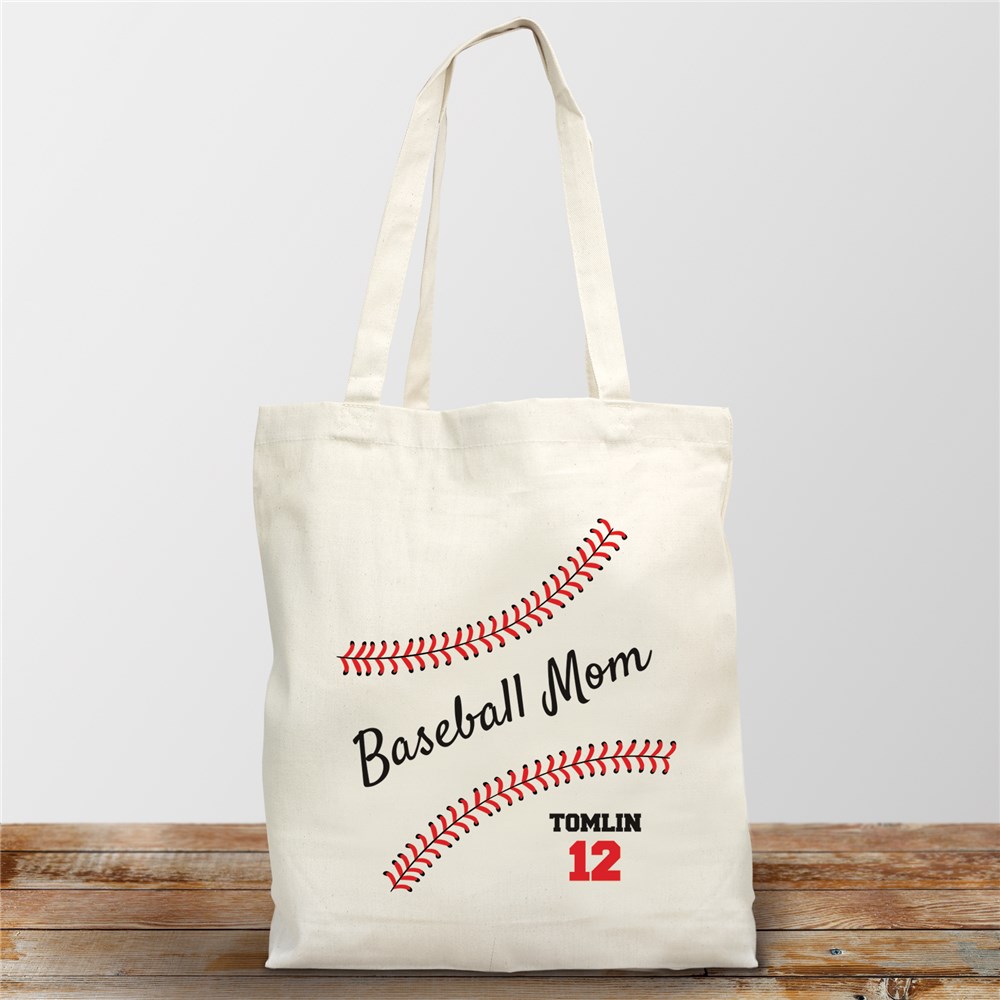 Personalized Baseball Mom Canvas Tote Bag