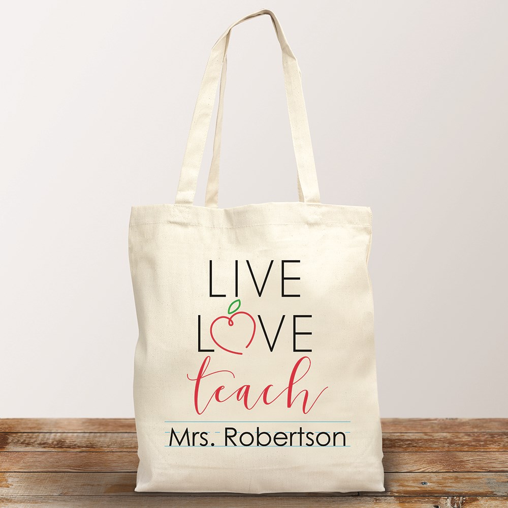 Personalized Live Love Teach Tote Bag