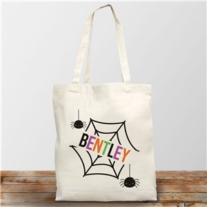 Personalized Kids' Halloween Canvas Tote Bag with Spiderweb Design