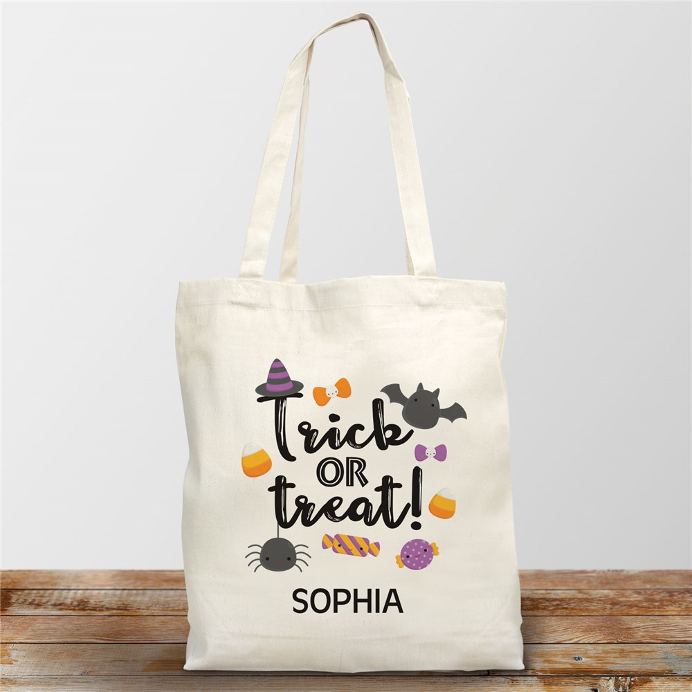 Personalized Trick or Treat Halloween Canvas Tote Bag