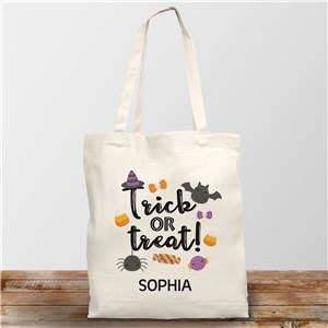 Personalized Trick or Treat Halloween Canvas Tote Bag
