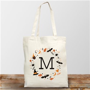 Personalized Canvas Tote Bag with Fall Icons & Initial