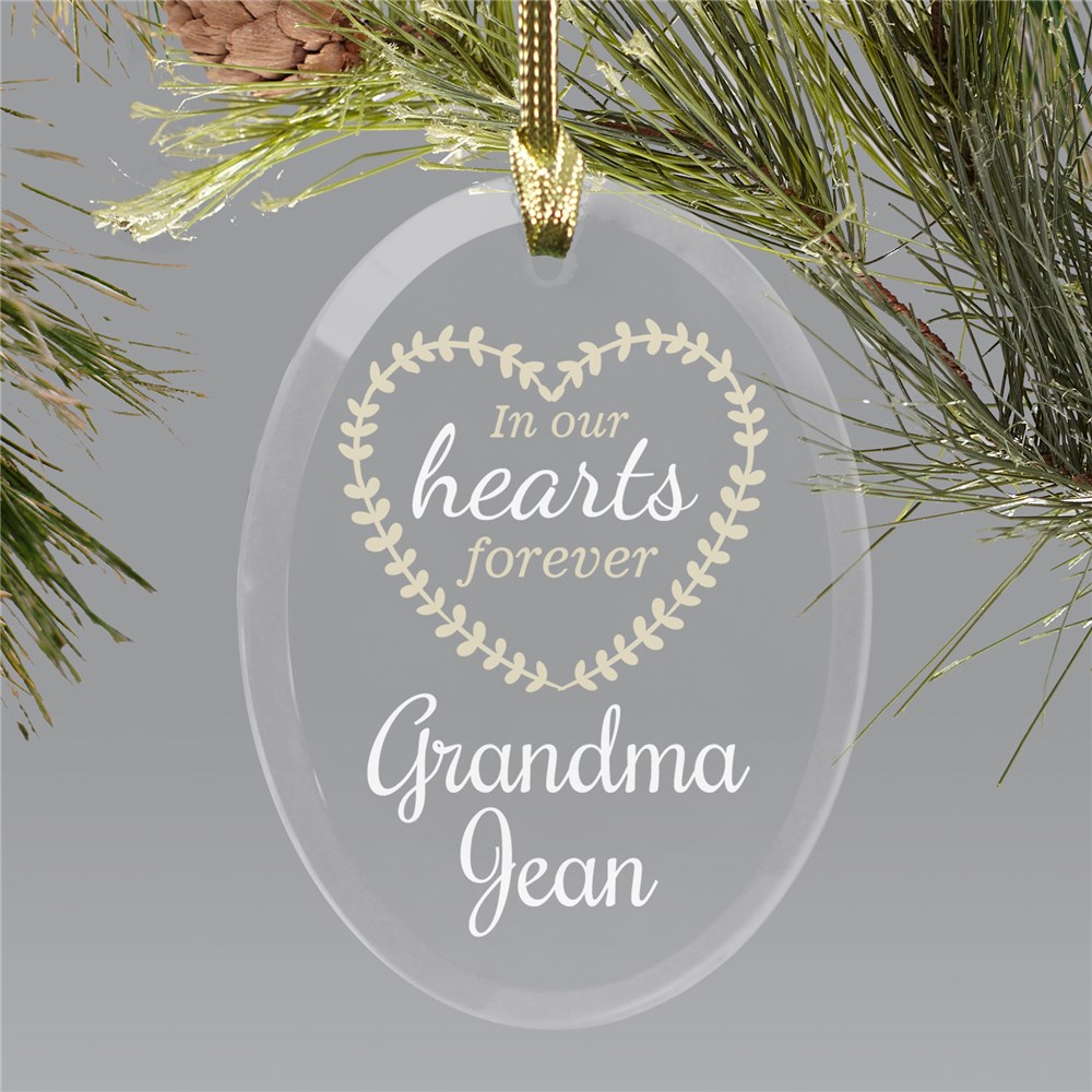 Personalized In Our Hearts Forever Glass Oval Ornament