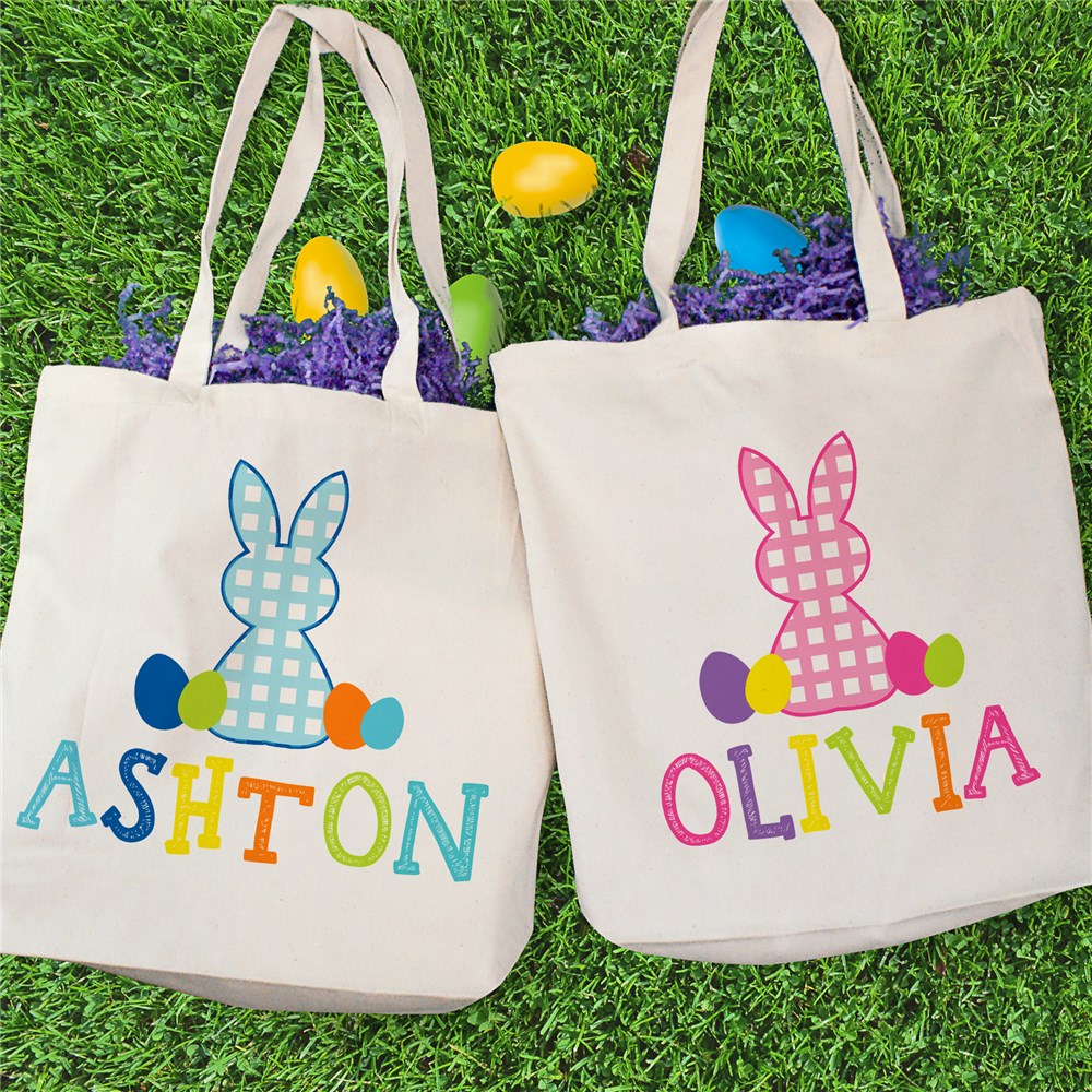 Personalized Plaid Bunny Tote Bag 