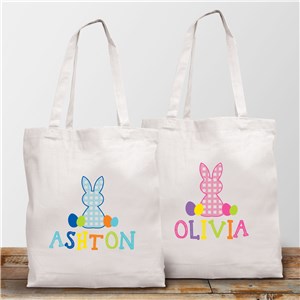 Personalized Plaid Bunny White Tote Bag 8207622WH