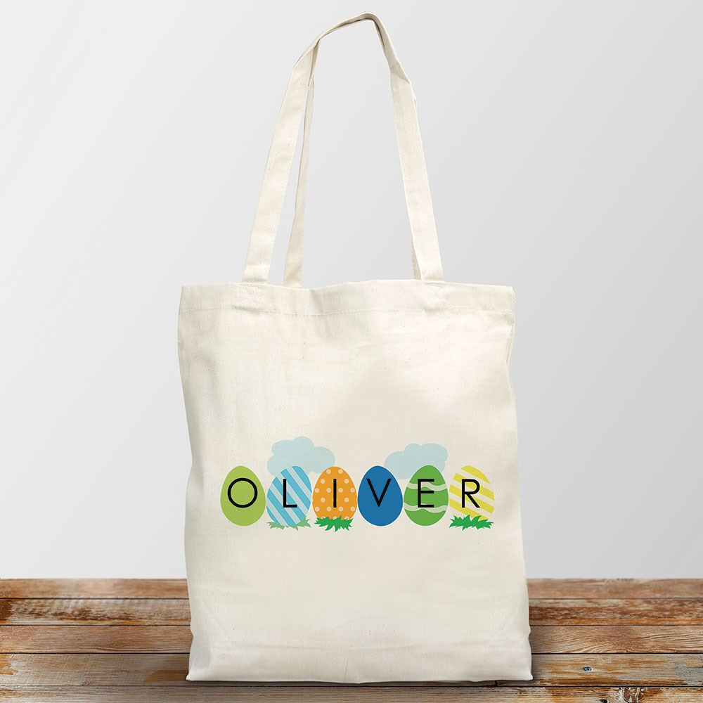 Personalized Blue Easter Egg Font Tote Bag