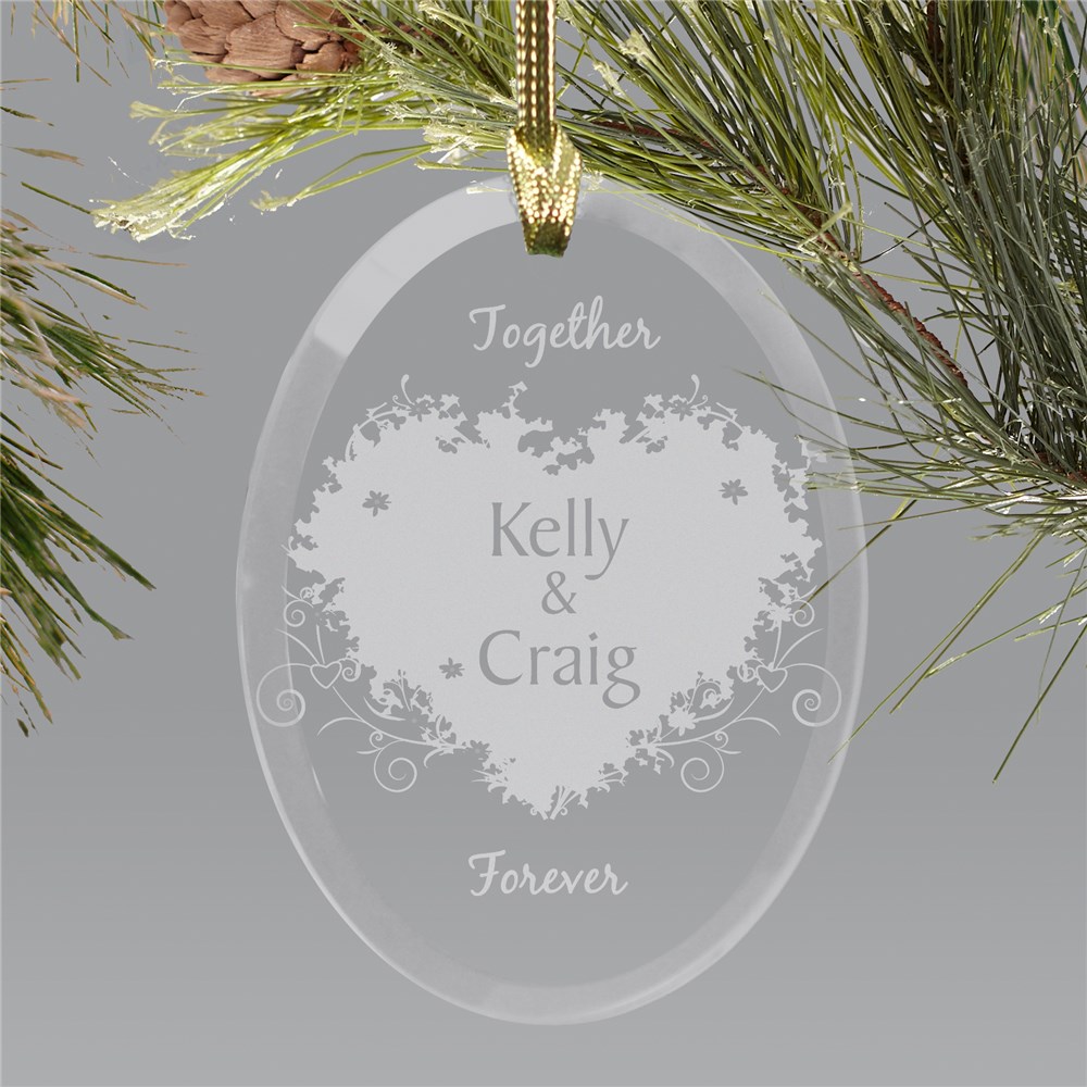 Together Forever Valentine Personalized Oval Glass Ornament | Personalized Couples Ornament