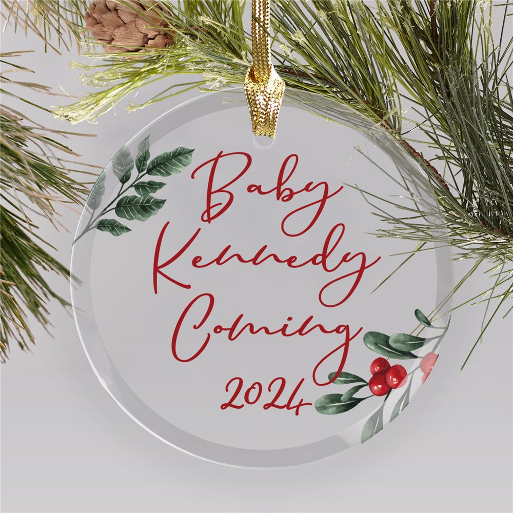 Custom Baby Coming Soon Round Glass Ornament