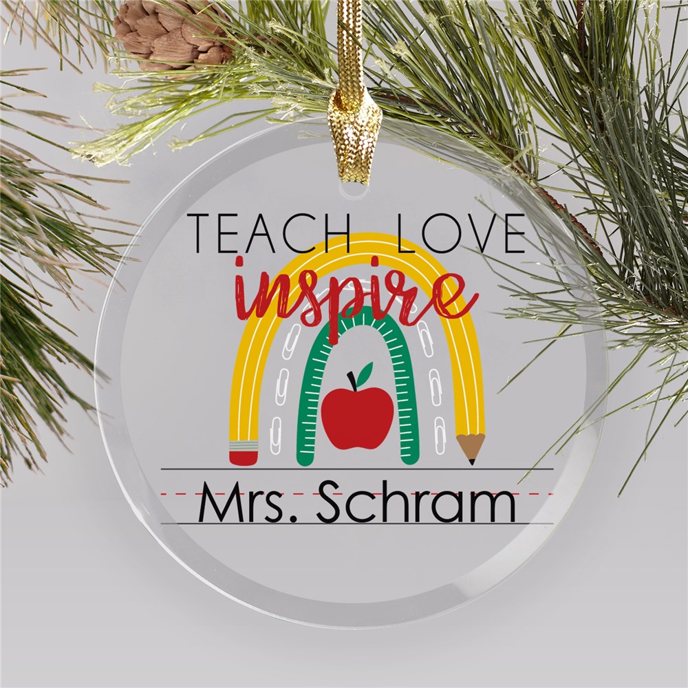 Custom Teach Love Inspire Round Glass Ornament