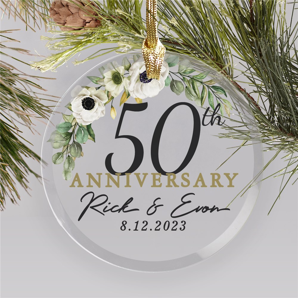 Personalized Anniversary Floral Round Glass Ornament 8215984RX