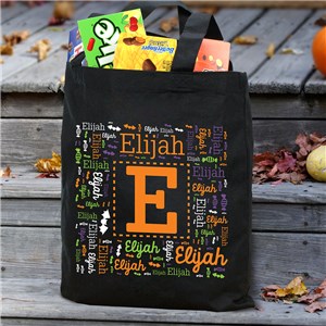 Custom Halloween Black Tote Bag With Initial & Word Art