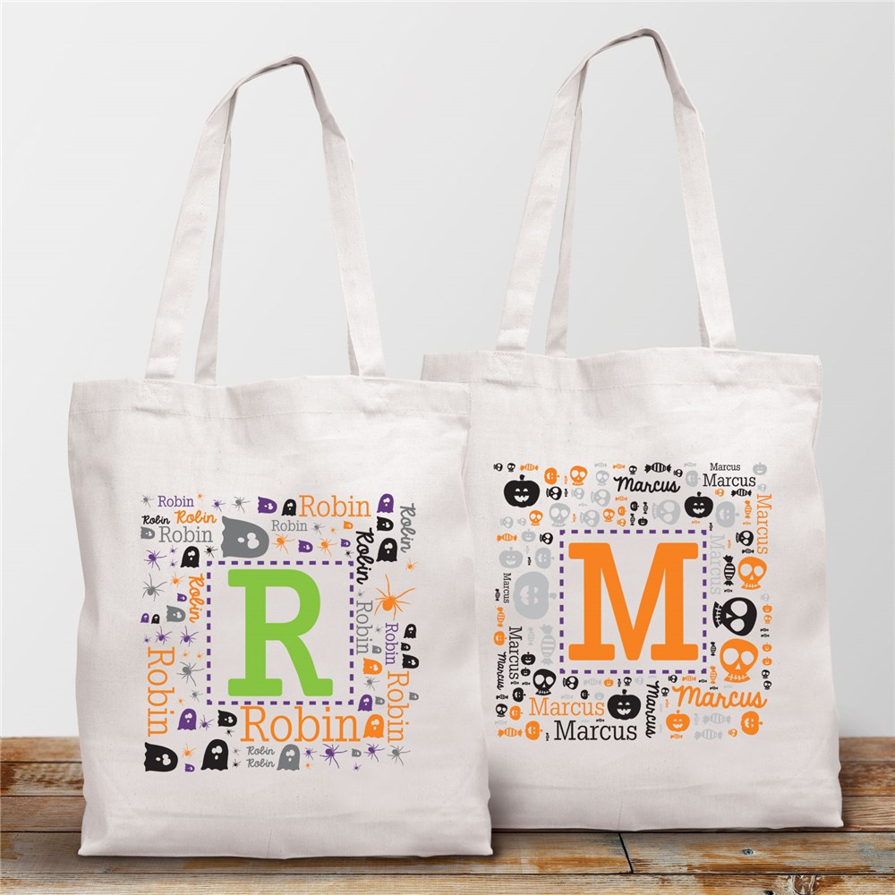 Personalized Halloween Initial Word Art White Tote Bag 8217082WH
