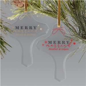 Personalized Merry Married Glass Cross Ornament 8219444C