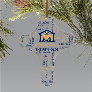Personalized Glass Cross Nativity Scene Ornament