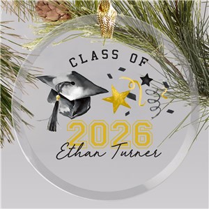 Personalized Graduation Watercolor Cap Glass Ornament 8233364RX