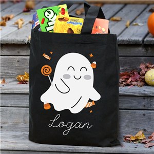 Personalized Boy Ghost Trick Or Treat Black Tote Bag 8237392BK
