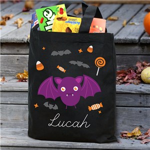 Personalized Purple Bat Trick Or Treat Black Tote Bag 8237432BK