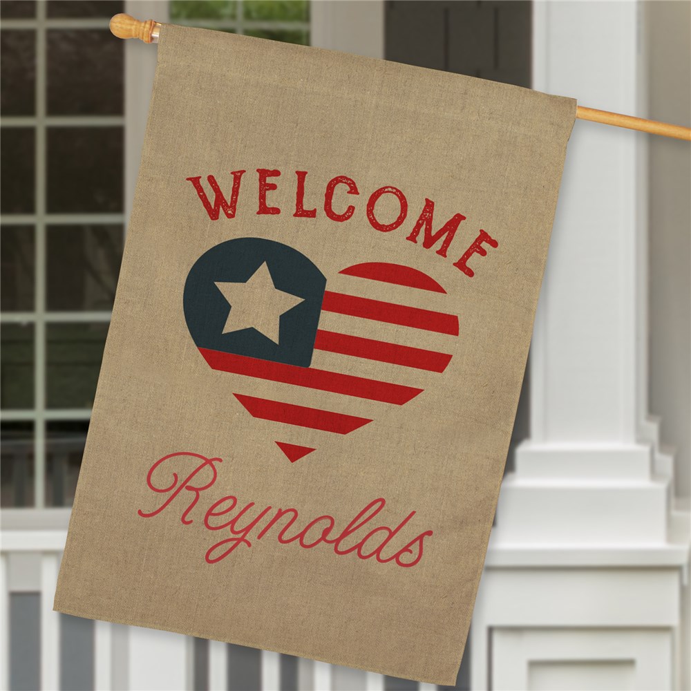 Personalized Patriotic Heart House Flag