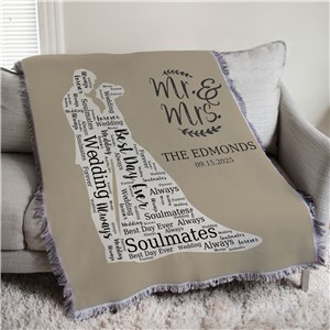 Wedding Silhouette Word-Art Afghan | Personalized Afghan