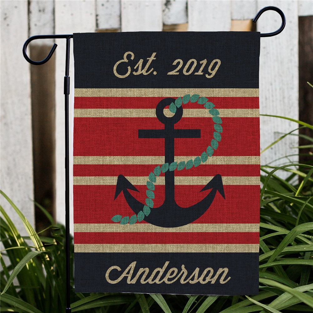 Personalized Nautical Burlap Garden Flag