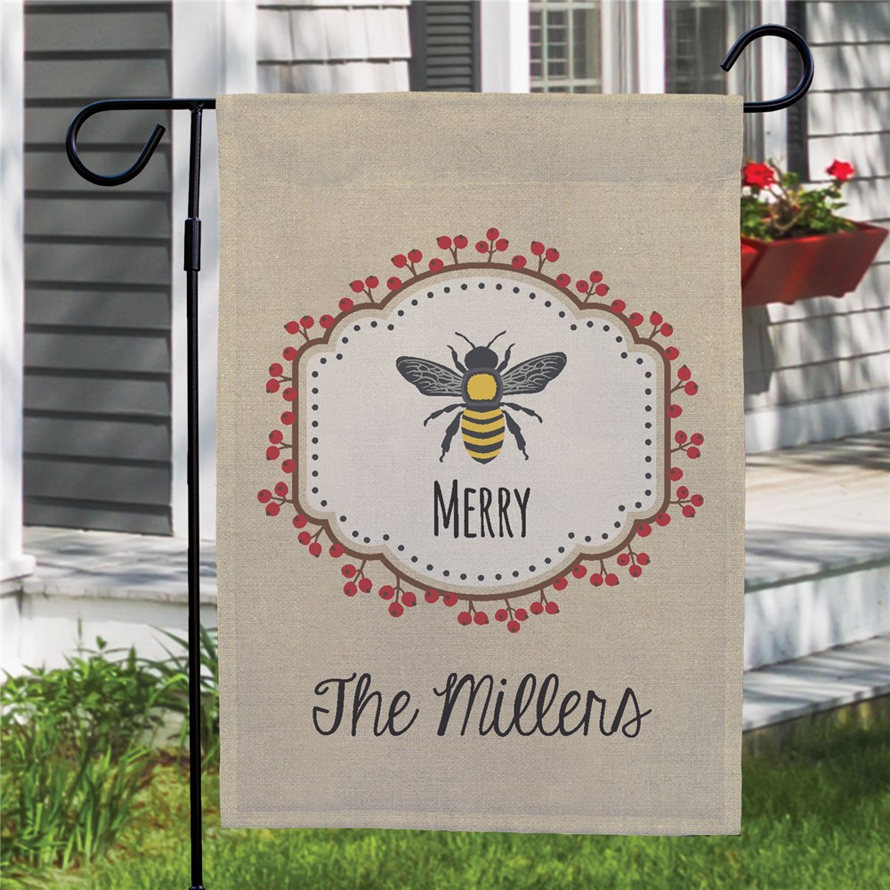 Personalized Bee Merry Garden Flag | Personalized Christmas Flags