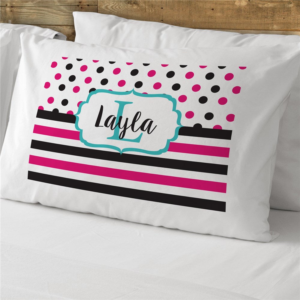 Personalized Polka Dot Stripe Pillowcase GiftsForYouNow