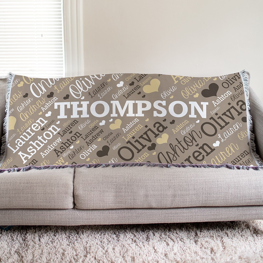 Personalize Family Name Word-Art Tapestry Throw | Personalized Blankets