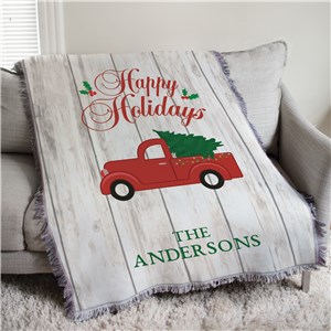 Personalized Happy Holidays Truck 50x60 Afghan Throw