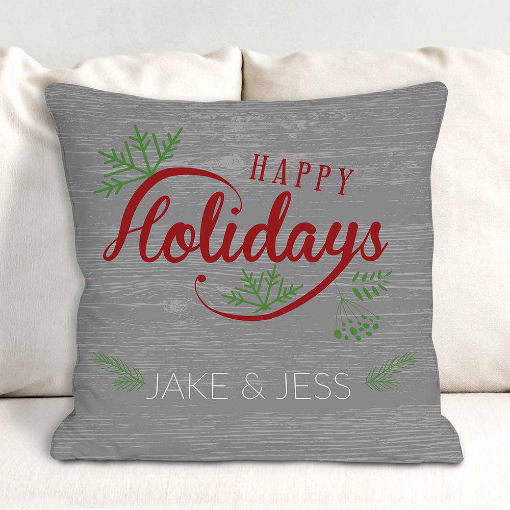 Personalized Happy Holiday Couples Throw Pillow | Personalized Christmas Throw Pillows