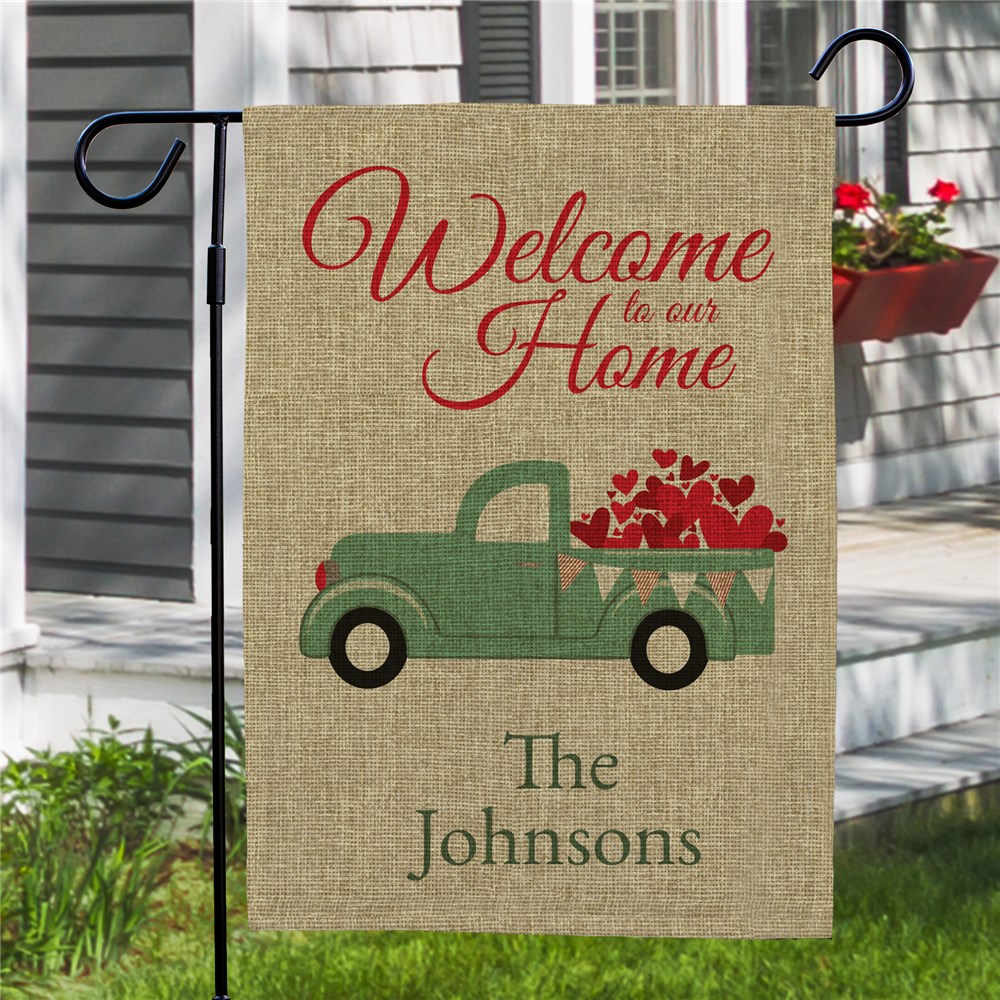 Personalized Welcome To Our Home Burlap Garden Flag | Personalized Valentine Garden Flags