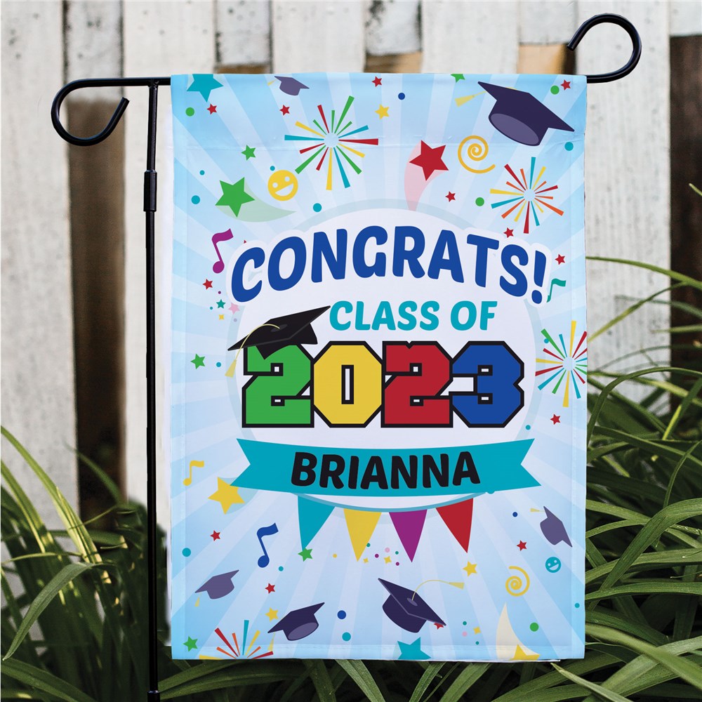 Personalized Congrats Fireworks Garden Flag | Personalized Garden Flags