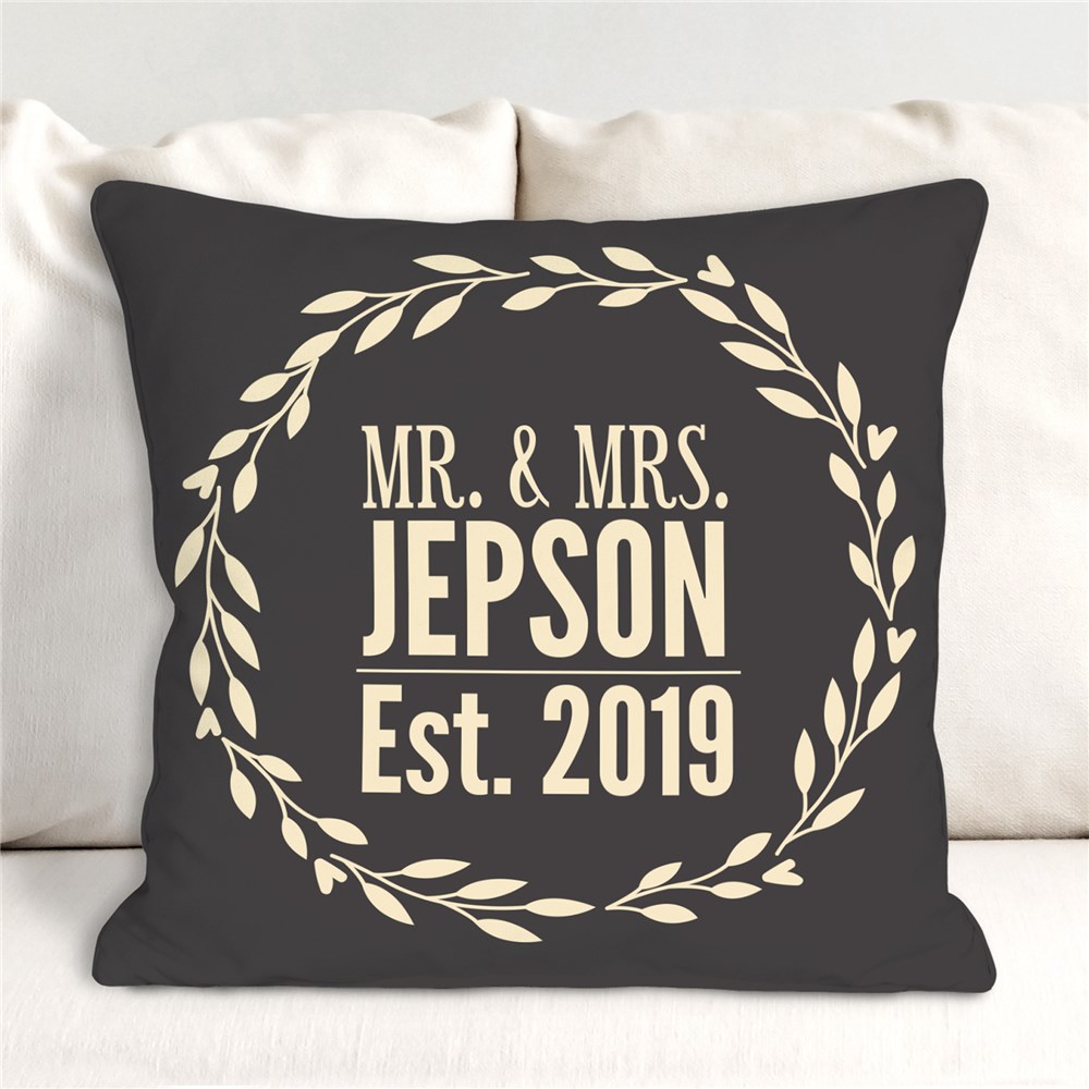 Personalized Wedding Wreath Throw Pillow GiftsForYouNow
